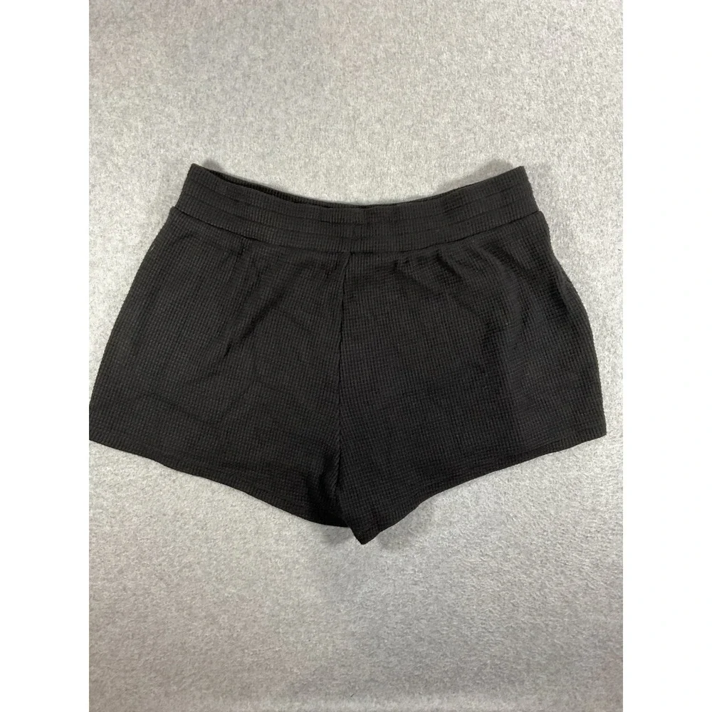Alo Yoga Weekend Escape Waffle Knit High Waist Shorts Black Large 1602